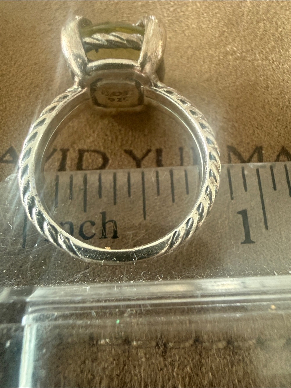 David Yurman Sterling Rope Ring with Green-brown Gemstone - Picture 6 of 6